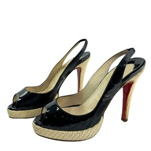 Genuine Christian Louboutin Yoyo Zeppa Black Patent Leather Shoes Size 37.5 7.5